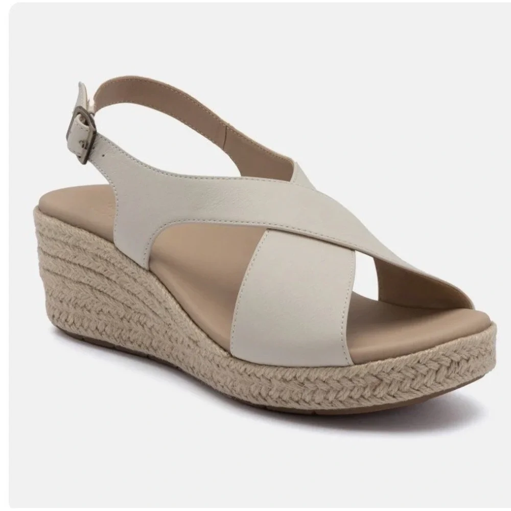 ABEO Riviera Cross Espadrille Sandal‎ Off White Cream New Sz 5 Platform Comfort